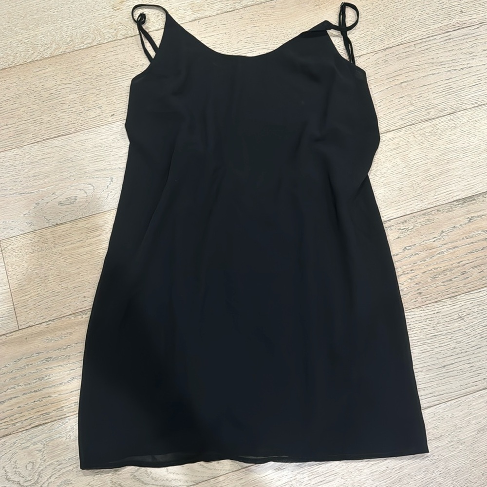 Black slip mini dress with cinched back tie S LF LBD